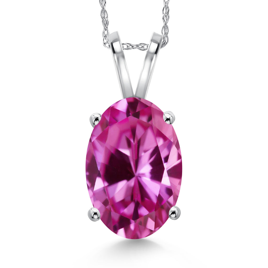 Pink Created Sapphire - September_Pendant in 14K White Gold