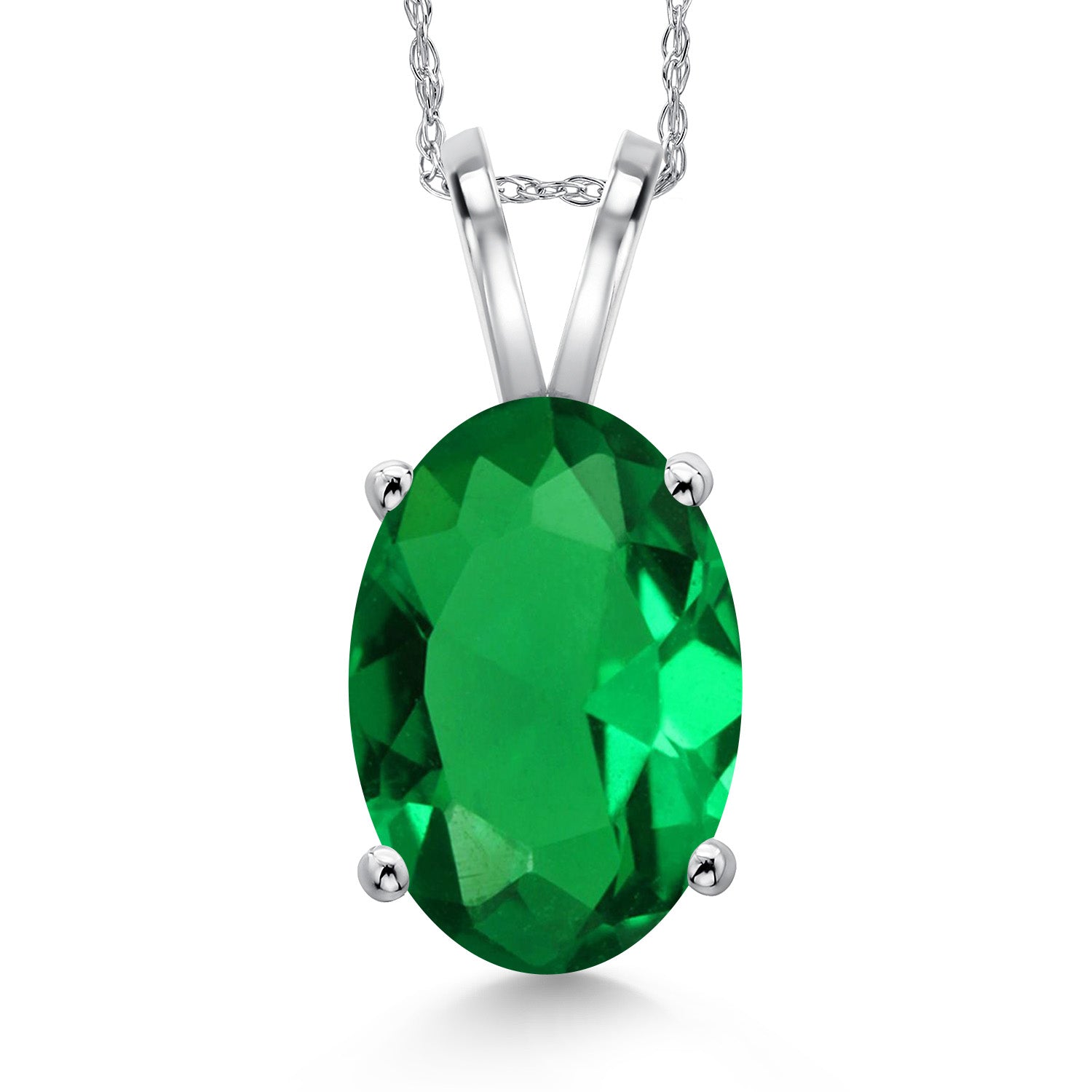 14K White Gold Green Nano Emerald Pendant Necklace for Women | 4.00 Cttw | Gemstone May Birthstone | Oval 14X10MM | With 18 Inch Chain