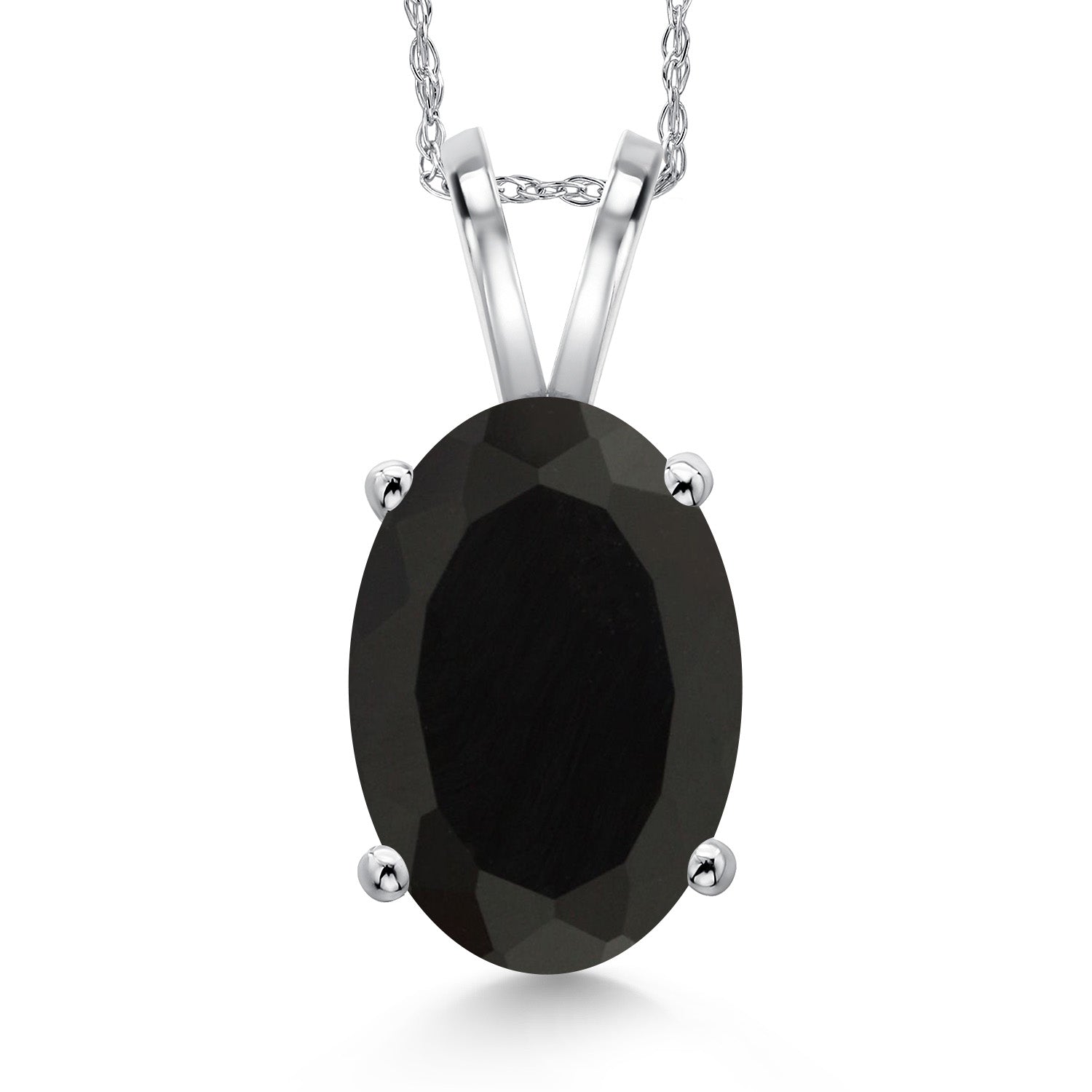 14K White Gold Black Onyx Pendant Necklace for Women | 5.00 Cttw | Gemstone December Birthstone | Oval 14X10MM | With 18 Inch Chain