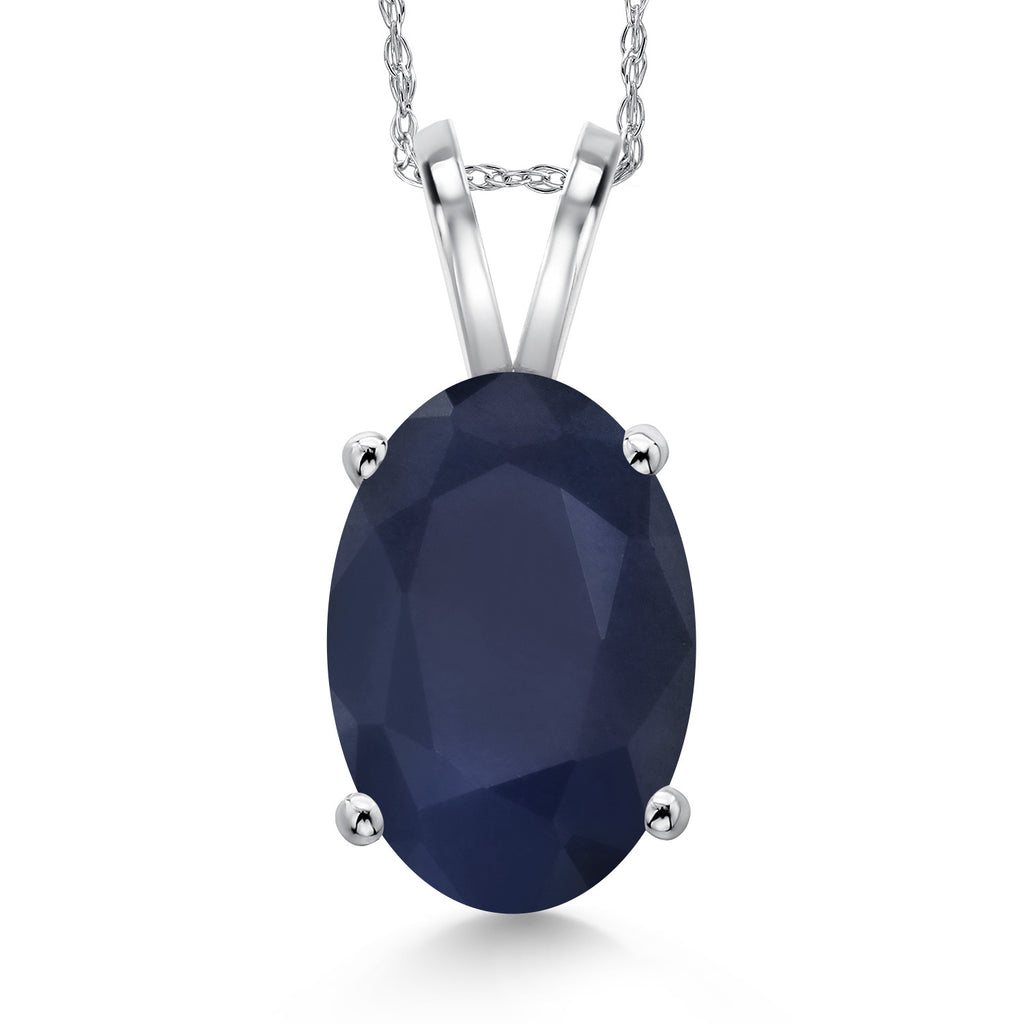 Blue Sapphire - September_Pendant in 14K White Gold