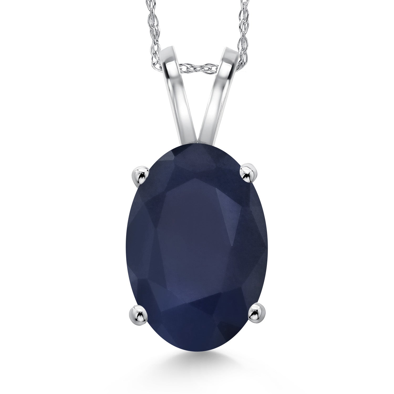 14K White Gold Blue Sapphire Pendant Necklace for Women | 6.57 Cttw | Gemstone September Birthstone | Oval 14X10MM | With 18 Inch Chain