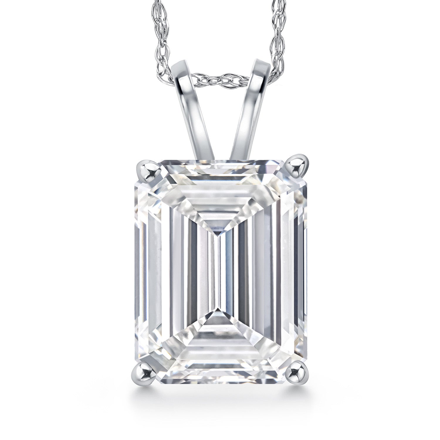 4.00 Ct IGI Certified Lab Grown Diamond Pendant Necklace For Women in 14K White Gold | Emerald Cut 11x8mm | F-G Color | VS1 Clarity | With 18 Inch Chain