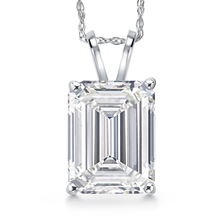 4.00 Ct IGI Certified Lab Grown Diamond Pendant Necklace For Women in 14K White Gold | Emerald Cut 11x8mm | E-F Color | VS1-VS2 Clarity | With 18 Inch Chain