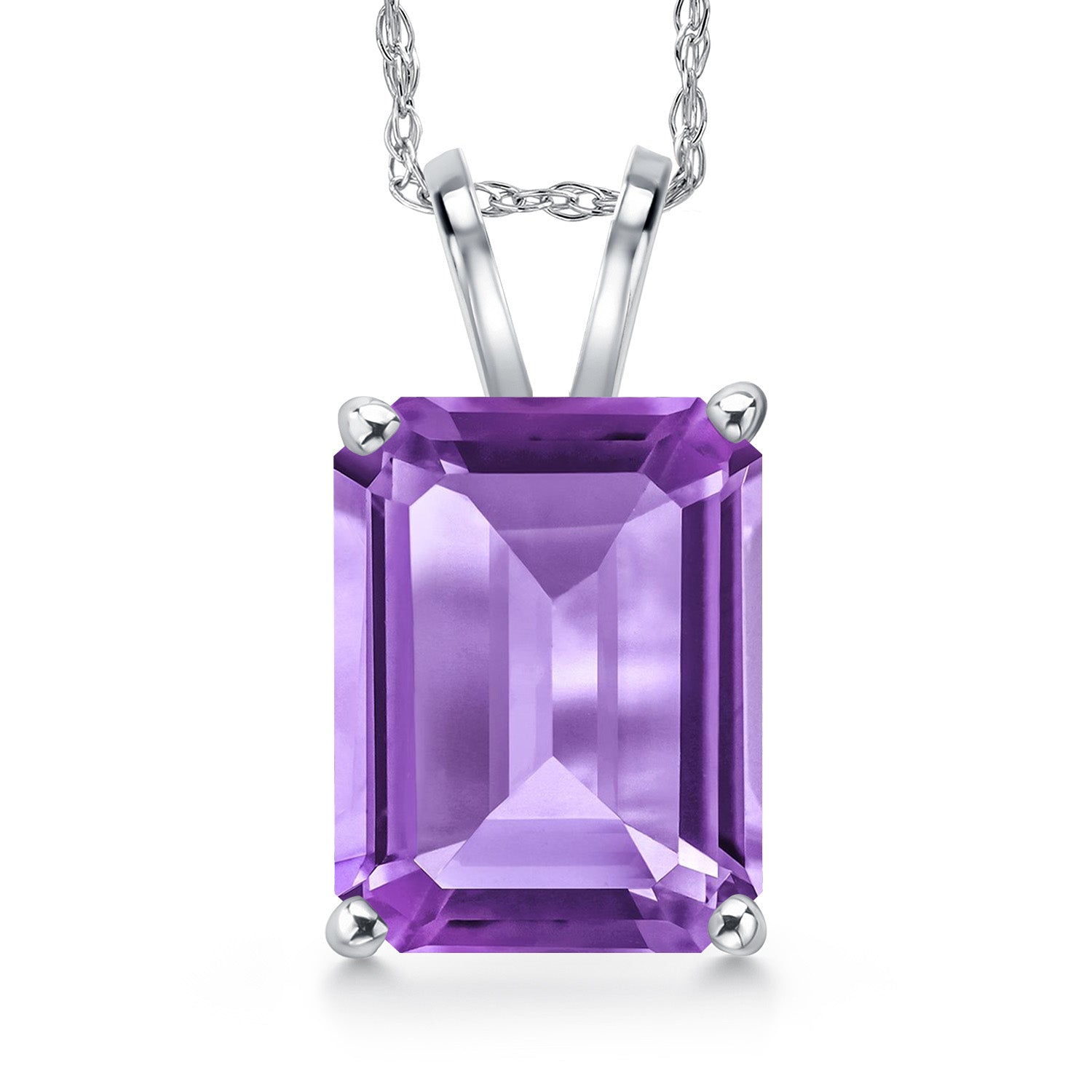 14K White Gold Purple Amethyst Pendant Necklace for Women | 4.50 Cttw | Gemstone February Birthstone | Octagon 11X9MM | With 18 Inch Chain