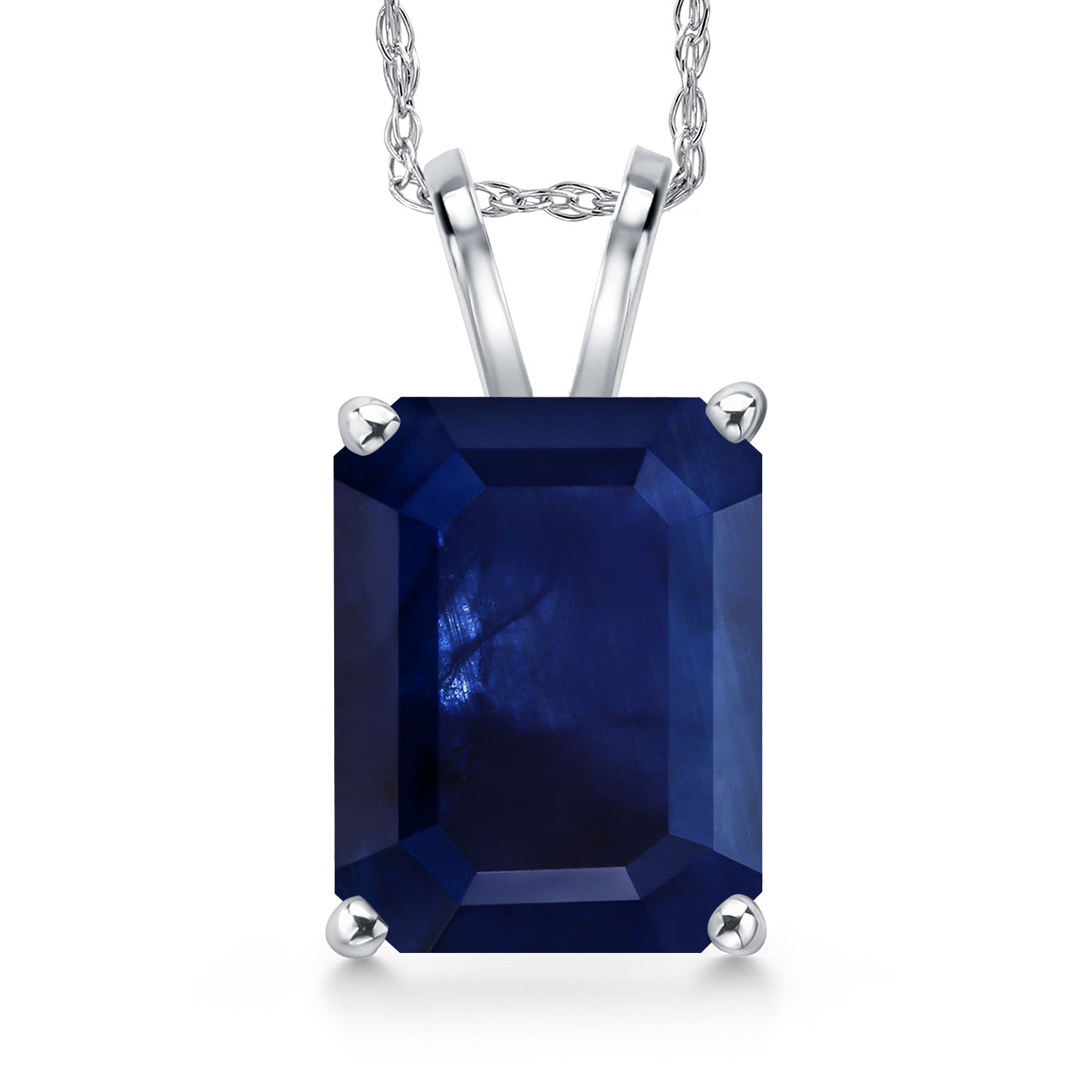 14K White Gold Blue Sapphire Pendant Necklace for Women | 4.37 Cttw | Gemstone September Birthstone | Octagon 11X9MM | With 18 Inch Chain