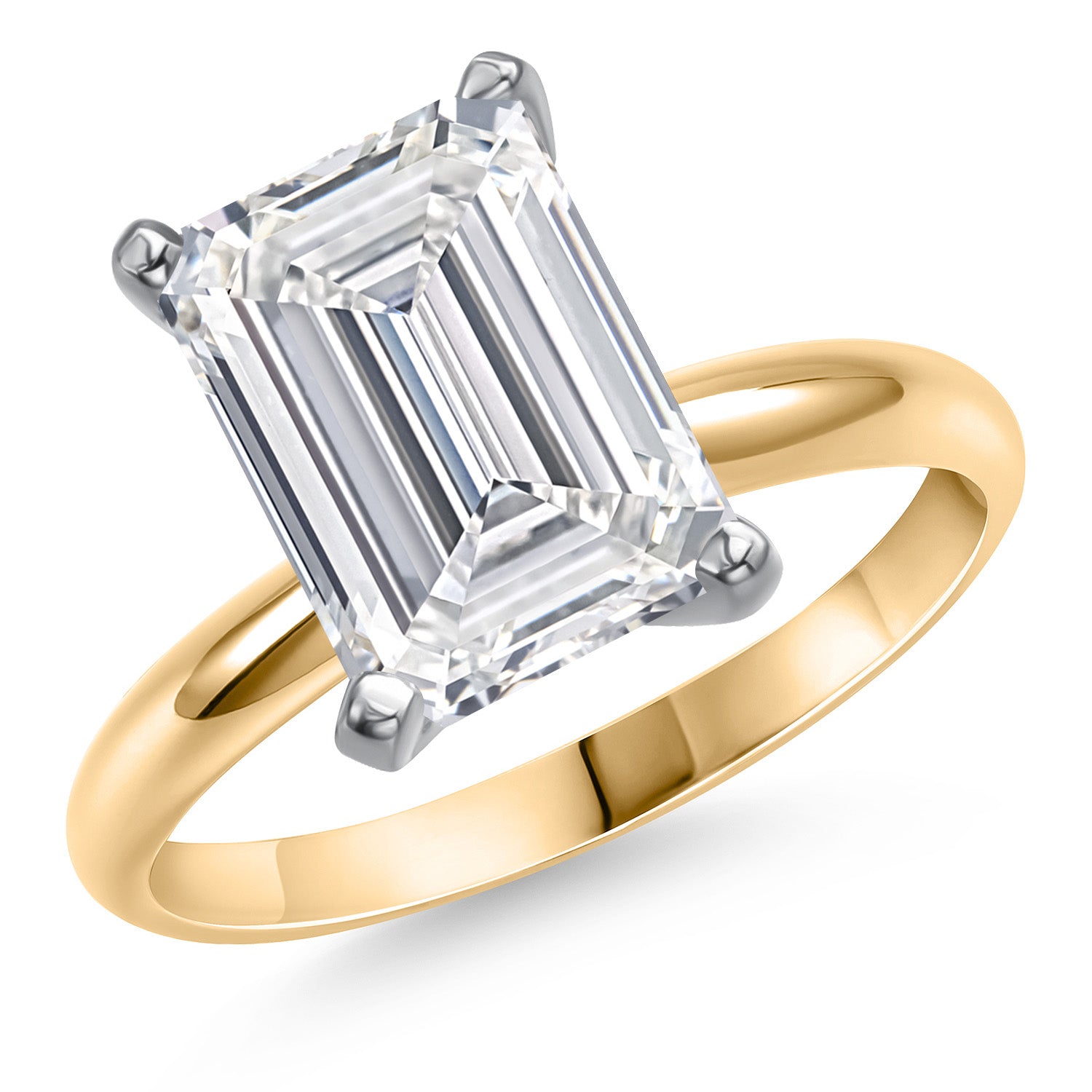 4.00 Ct IGI Certified Lab Grown Diamond Solitaire Engagement Ring For Women In Two Tone 14K Yellow and White Gold Ring | Emerald Cut 11x8mm | F-G Color | VS1 Clarity | Available In Size 5, 6, 7, 8, 9