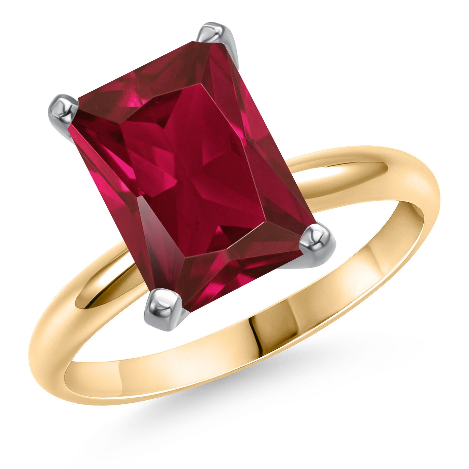 14K Two Tone Gold Red Created Ruby Engagement Ring For Women | 1.00 Cttw | Emerald Cut 11X9MM | Gemstone July Birthstone | Available in Size 5,6,7,8,9