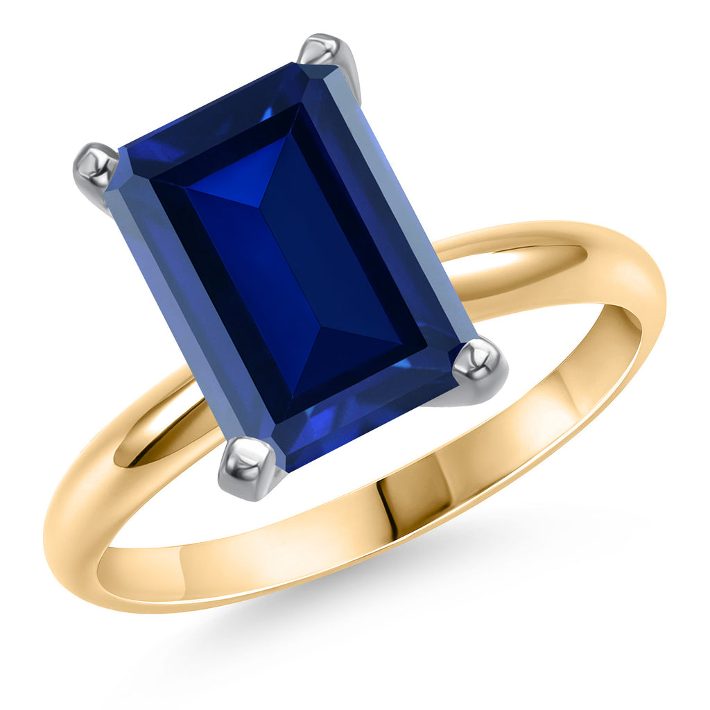 Blue Created Sapphire - September_9_Ring in 14K Two Tone Gold