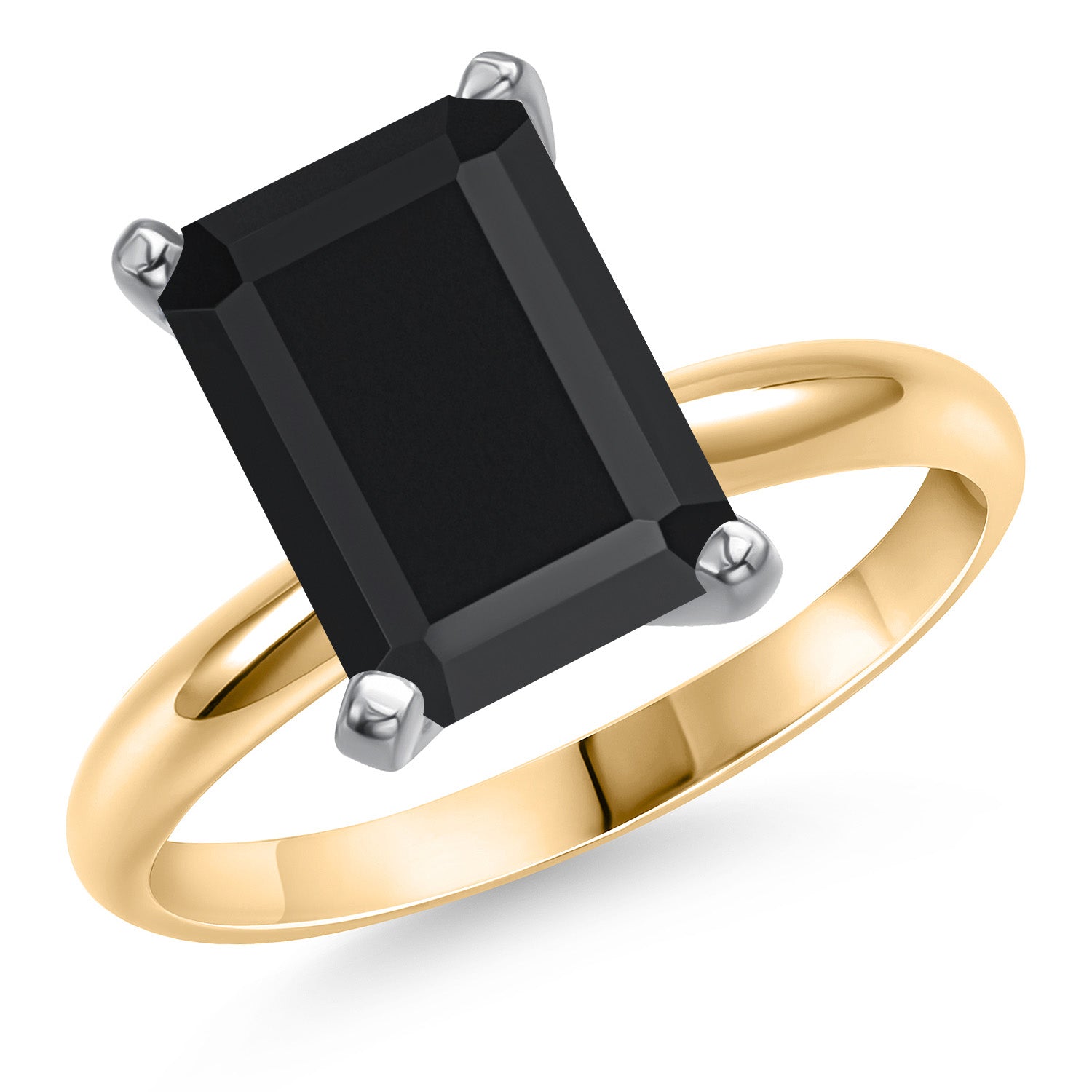 14K Two Tone Gold Black Onyx Engagement Ring For Women | 4.46 Cttw | Emerald Cut 11X9MM | Gemstone December Birthstone | Available in Size 5,6,7,8,9