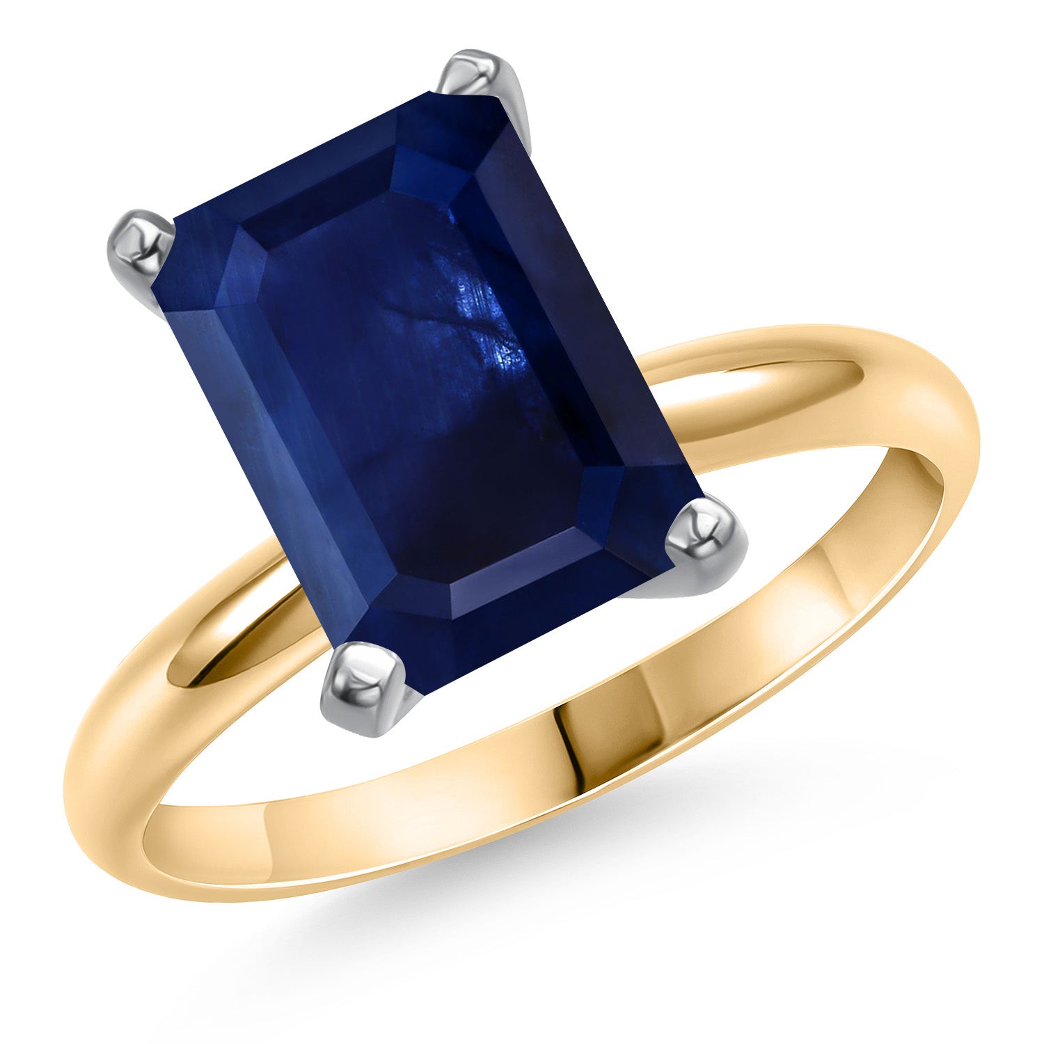 14K Two Tone Gold Blue Sapphire Engagement Ring For Women | 4.37 Cttw | Emerald Cut 11X9MM | Gemstone September Birthstone | Available in Size 5,6,7,8,9