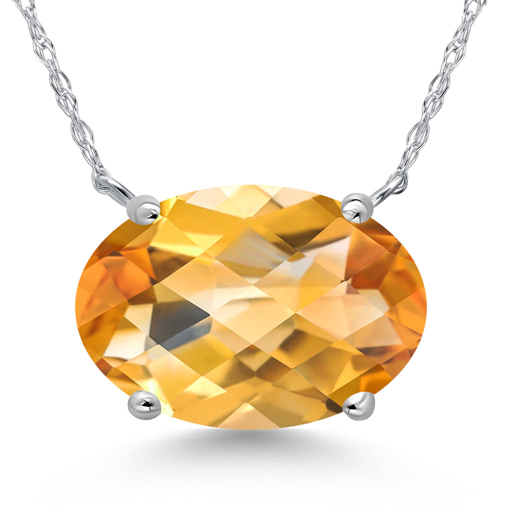 Citrine-Checkerboard - November_Pendant in 14K White Gold