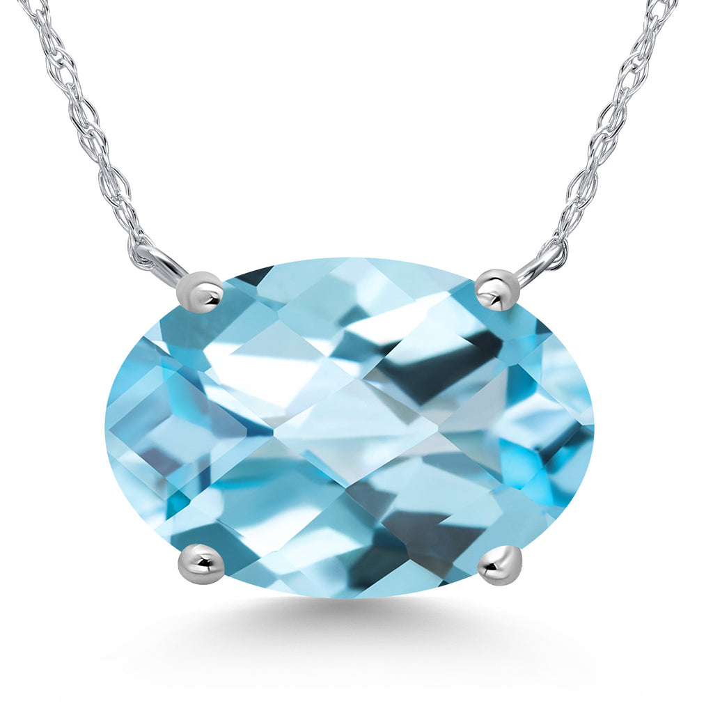 Sky Blue Topaz-Checkerboard - November_Pendant in 14K White Gold