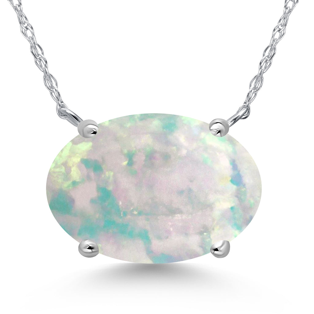 White Opal-Cabochon - October_Pendant in 14K White Gold