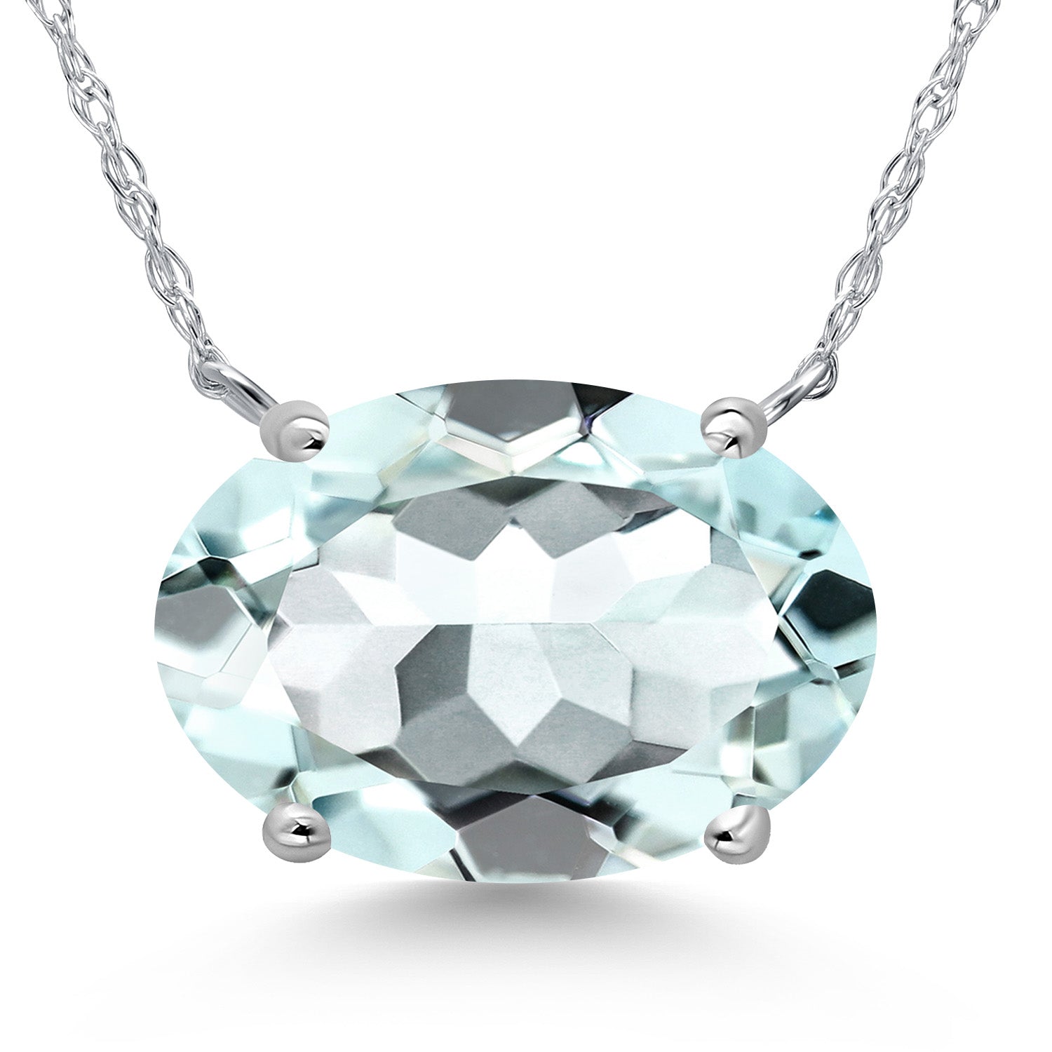 14K White Gold Sky Blue Simulated Aquamarine Pendant Necklace for Women | 5.70 Cttw | Gemstone March Birthstone | Oval 14X10MM | With 18 Inch Chain