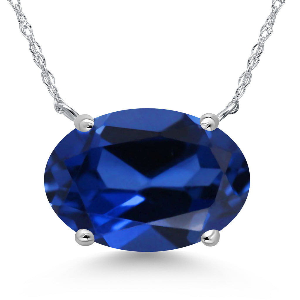 Blue Created Sapphire - September_Pendant in 14K White Gold