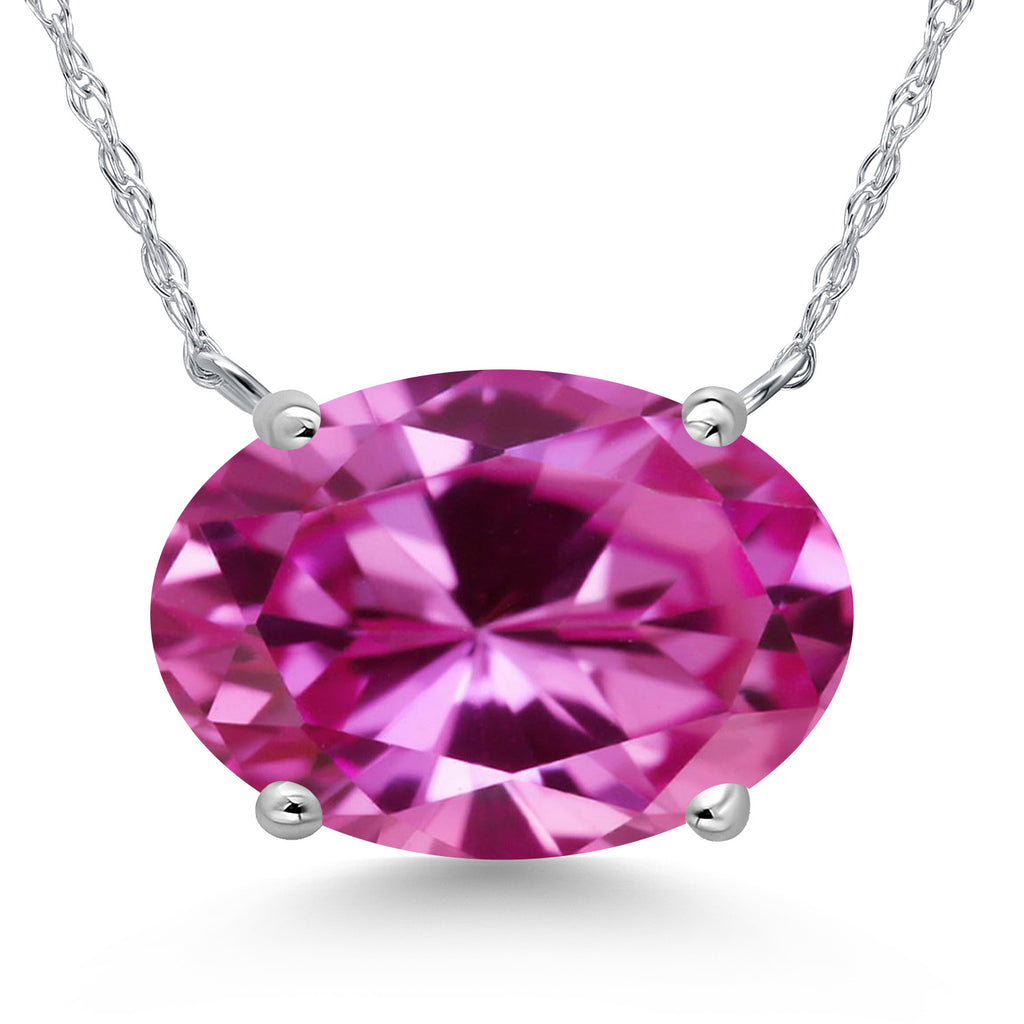 Pink Created Sapphire - September_Pendant in 14K White Gold