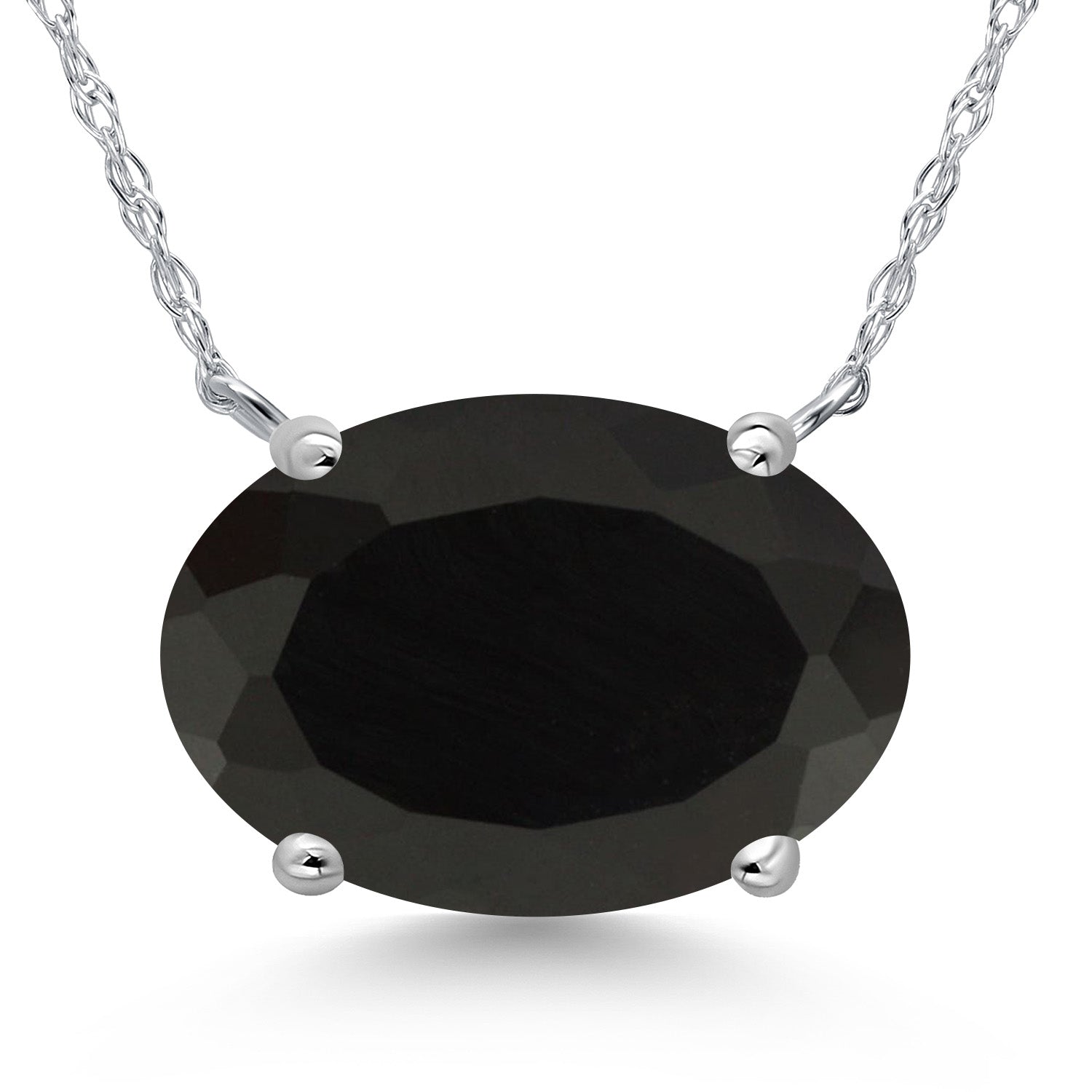 14K White Gold Black Onyx Pendant Necklace for Women | 5.00 Cttw | Gemstone December Birthstone | Oval 14X10MM | With 18 Inch Chain