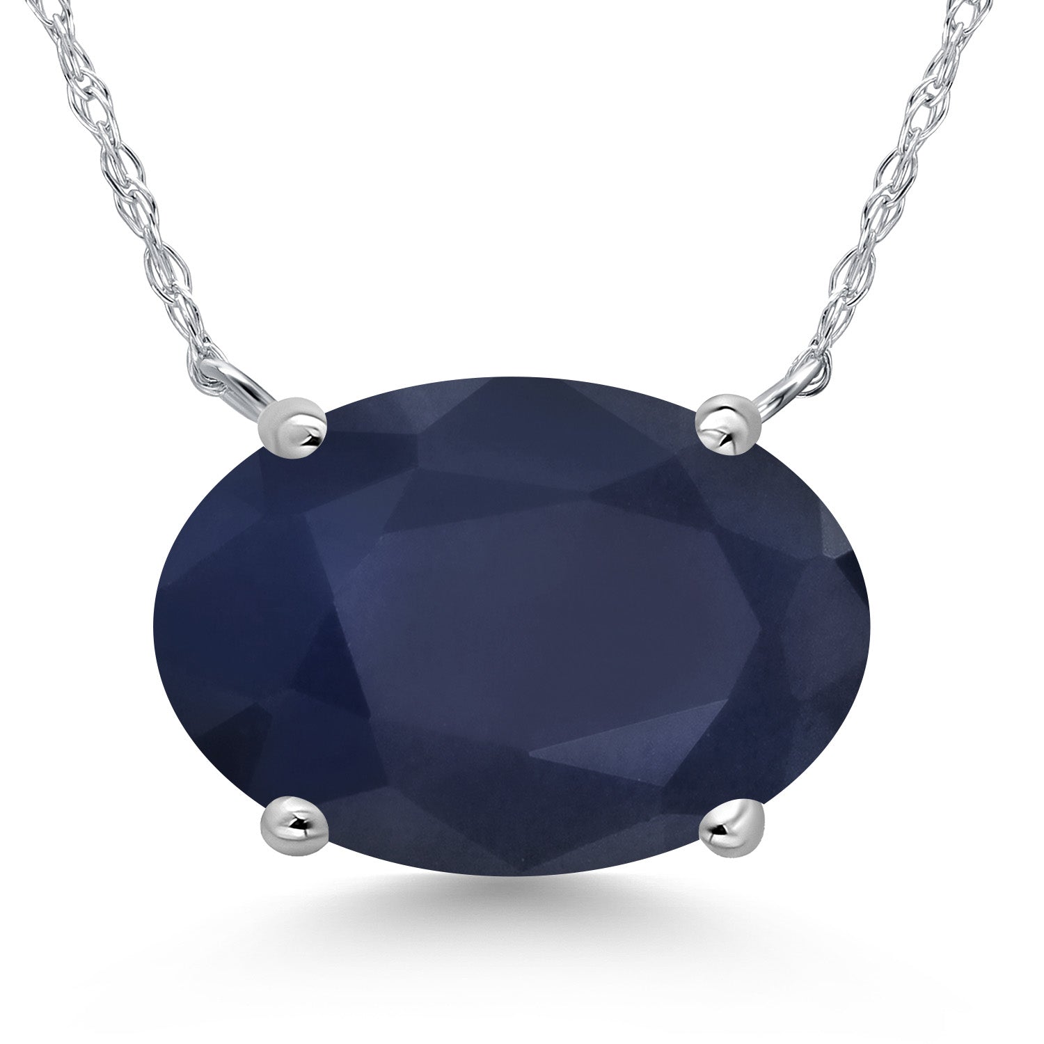 14K White Gold Blue Sapphire Pendant Necklace for Women | 6.57 Cttw | Gemstone September Birthstone | Oval 14X10MM | With 18 Inch Chain