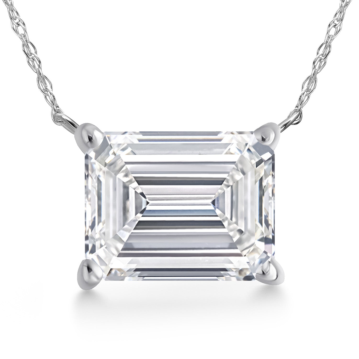 4.00 Ct IGI Certified Lab Grown Diamond Pendant Necklace For Women in 14K White Gold | Emerald Cut | F-G Color | VS1 Clarity | With 18 Inch Chain