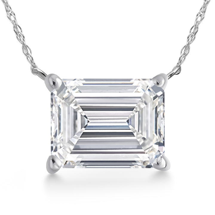 4.00 Ct IGI Certified Lab Grown Diamond Pendant Necklace For Women in 14K White Gold | Emerald Cut | F-G Color | VS1 Clarity | With 18 Inch Chain