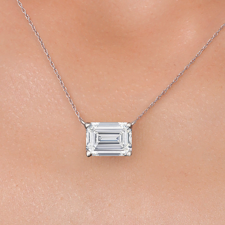 4.00 Ct IGI Certified Lab Grown Diamond Pendant Necklace For Women in 14K White Gold | Emerald Cut | F-G Color | VS1 Clarity | With 18 Inch Chain