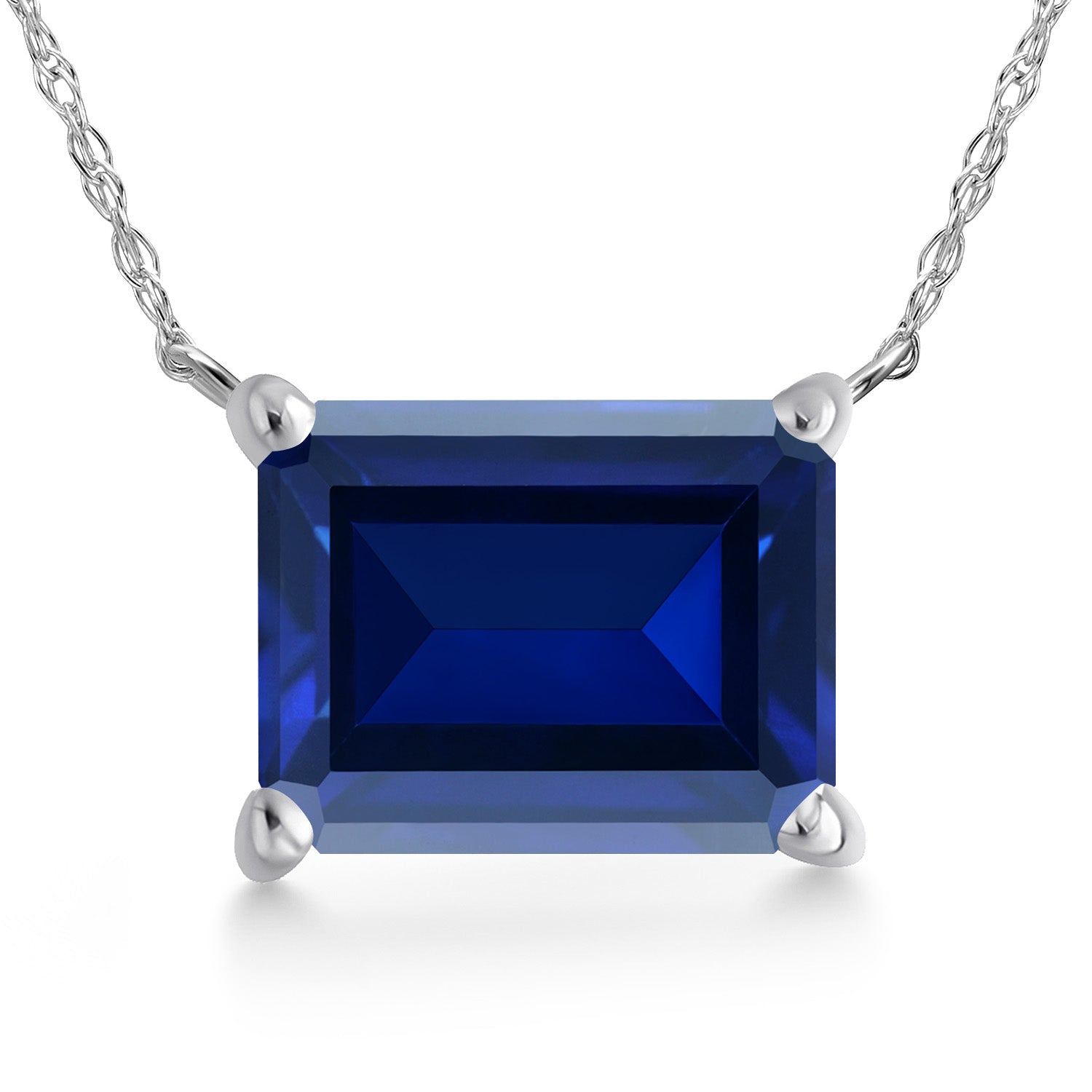 14K White Gold Blue Created Sapphire Pendant Necklace for Women | 4.00 Cttw | Gemstone September Birthstone | Octagon 11X9MM | With 18 Inch Chain