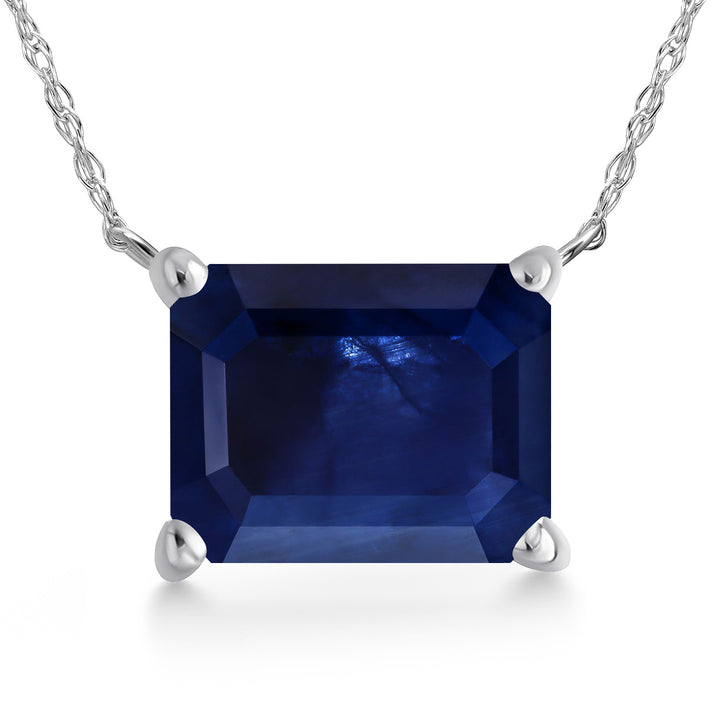 14K White Gold Blue Sapphire Pendant Necklace for Women | 4.37 Cttw | Gemstone September Birthstone | Octagon 11X9MM | With 18 Inch Chain