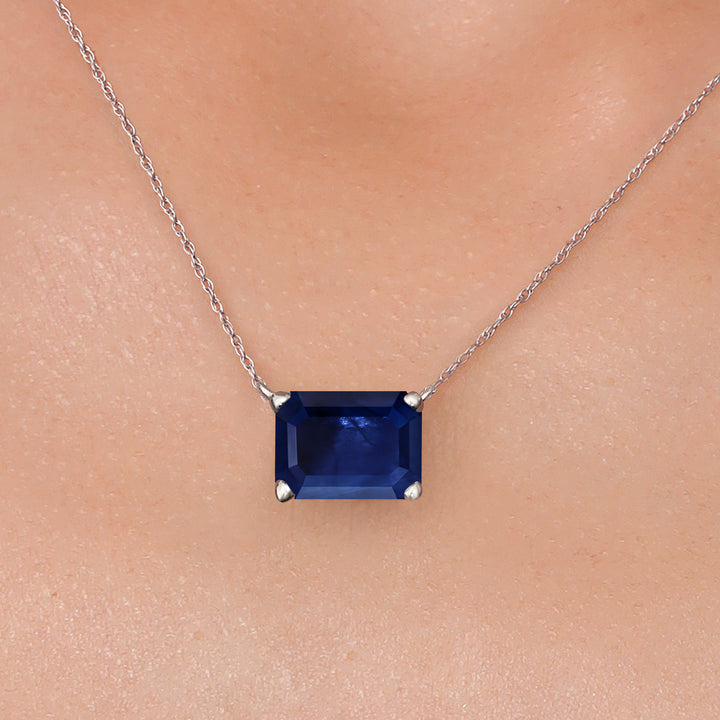 14K White Gold Blue Sapphire Pendant Necklace for Women | 4.37 Cttw | Gemstone September Birthstone | Octagon 11X9MM | With 18 Inch Chain