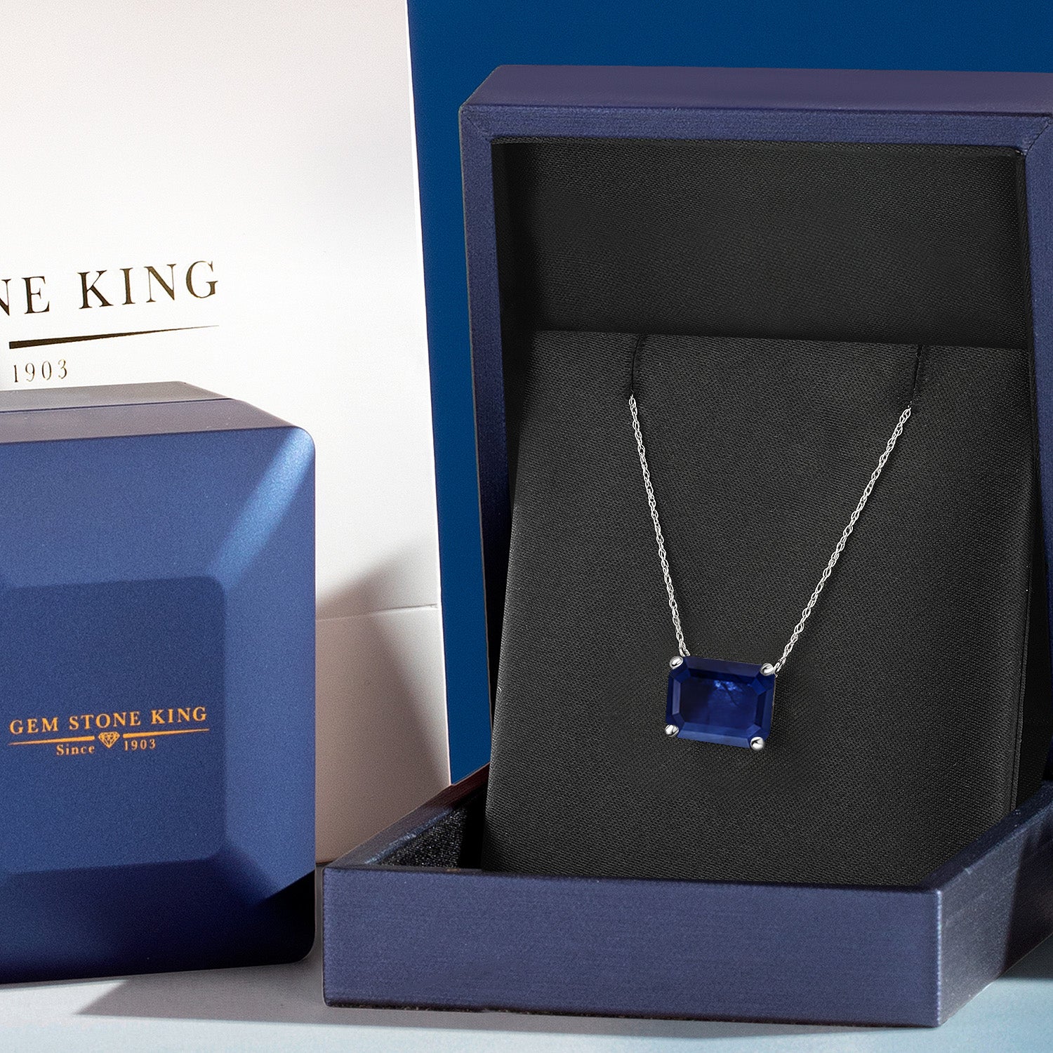 14K White Gold Blue Sapphire Pendant Necklace for Women | 4.37 Cttw | Gemstone September Birthstone | Octagon 11X9MM | With 18 Inch Chain