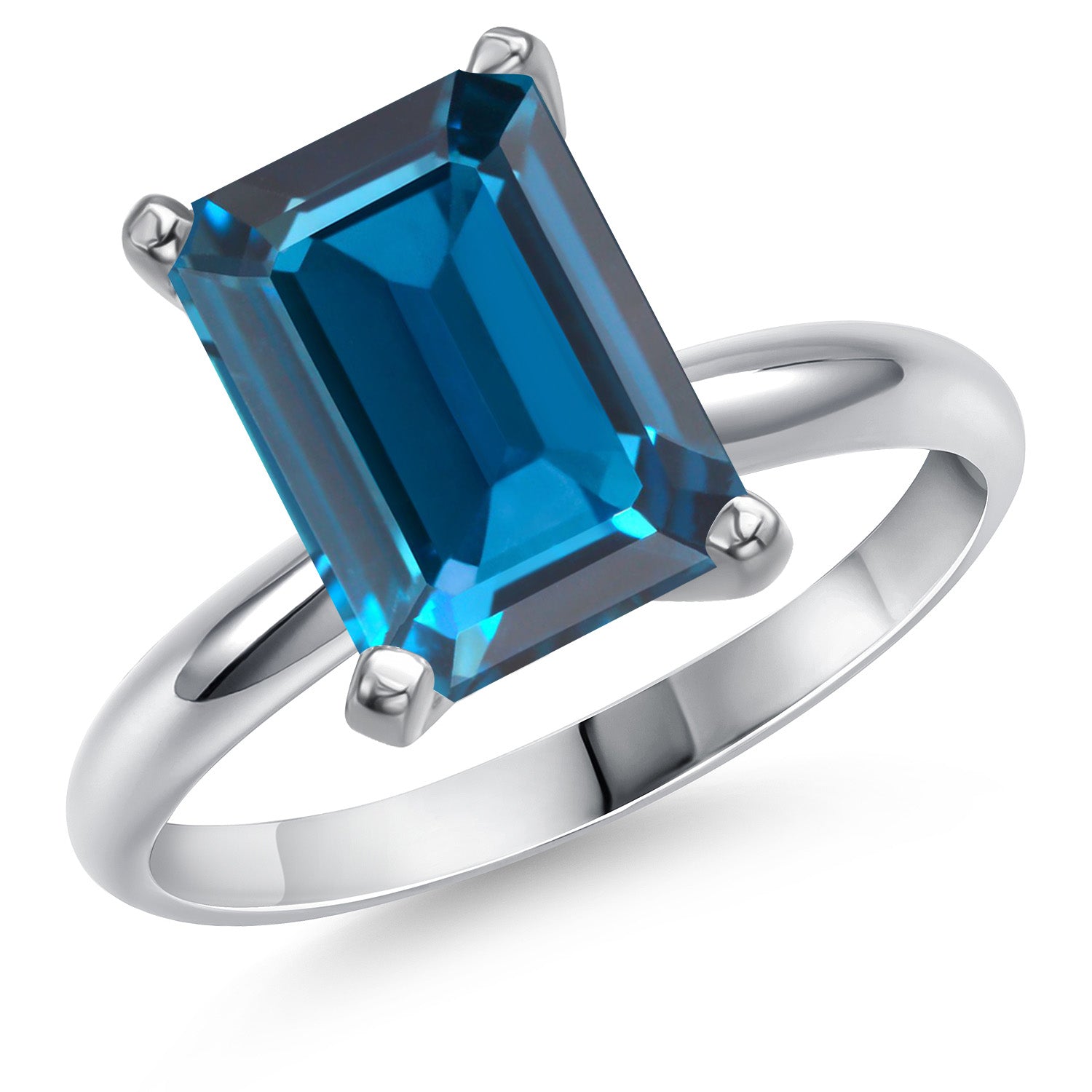 14K White Gold London Blue Topaz Engagement Ring For Women | 5.80 Cttw | Emerald Cut 11X9MM | Gemstone November Birthstone | Available in Size 5,6,7,8,9