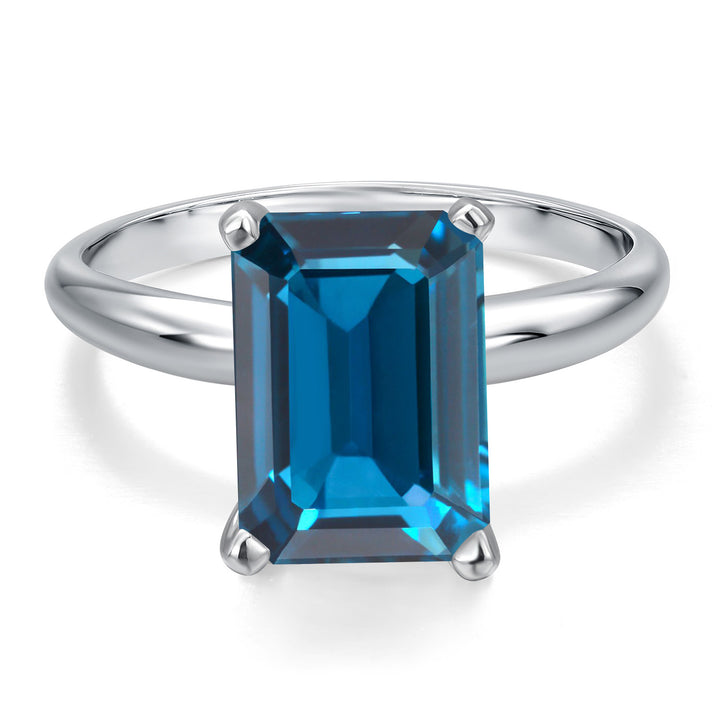 14K White Gold London Blue Topaz Engagement Ring For Women | 5.80 Cttw | Emerald Cut 11X9MM | Gemstone November Birthstone | Available in Size 5,6,7,8,9