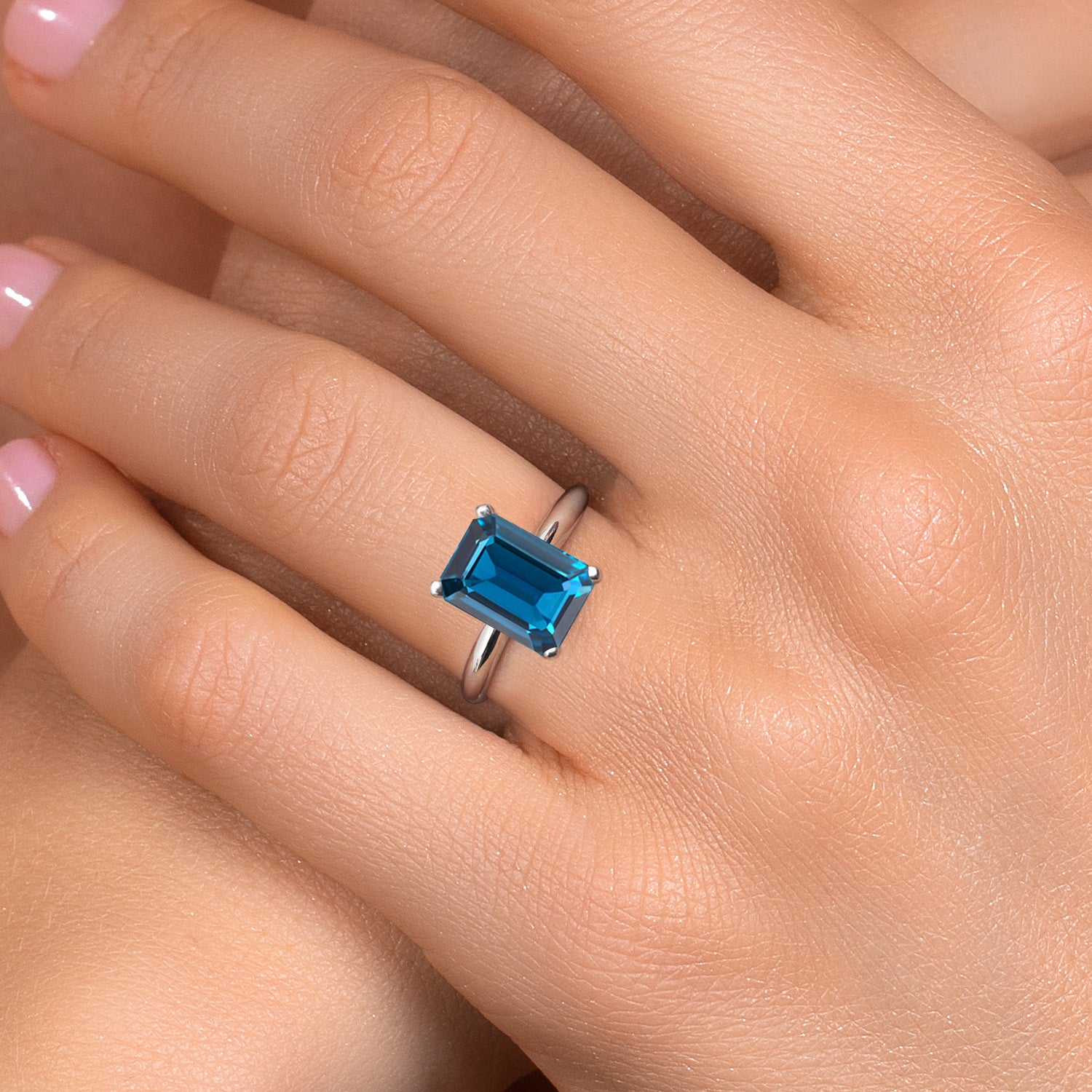 14K White Gold London Blue Topaz Engagement Ring For Women | 5.80 Cttw | Emerald Cut 11X9MM | Gemstone November Birthstone | Available in Size 5,6,7,8,9