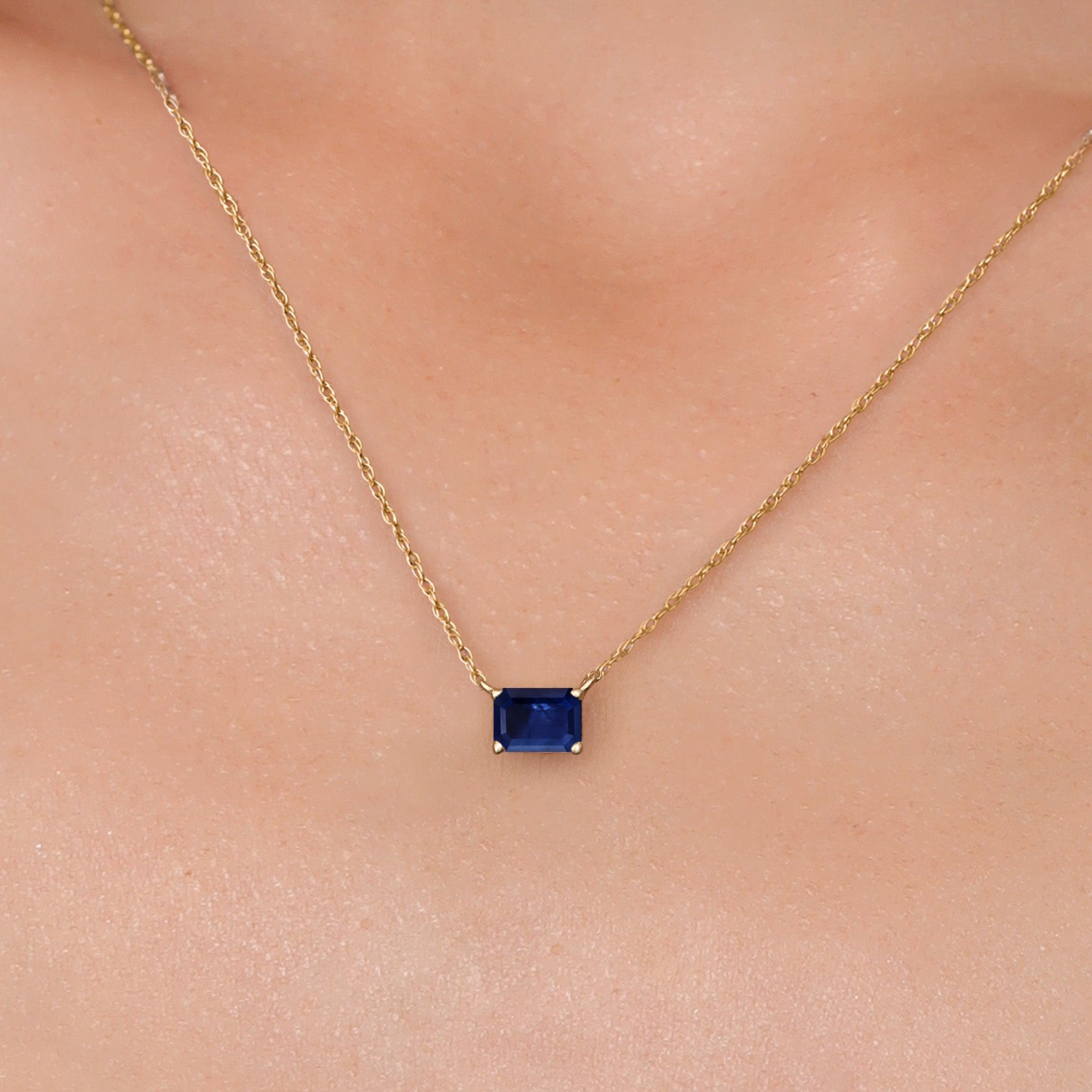 14K Yellow Gold Blue Sapphire Pendant Necklace for Women | 0.62 Cttw | Gemstone September Birthstone | Octagon 6X4MM | With 18 Inch Chain