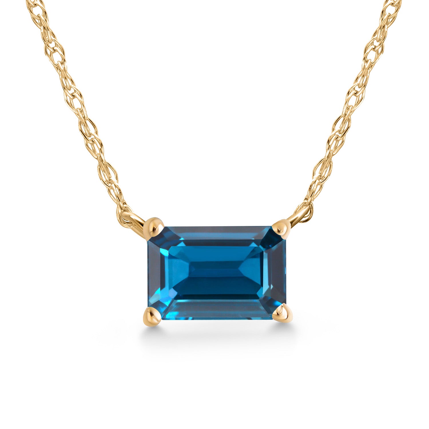 14K Yellow Gold London Blue Topaz Pendant Necklace for Women | 0.66 Cttw | Gemstone November Birthstone | Emerald Cut 6X4MM | With 18 Inch Chain