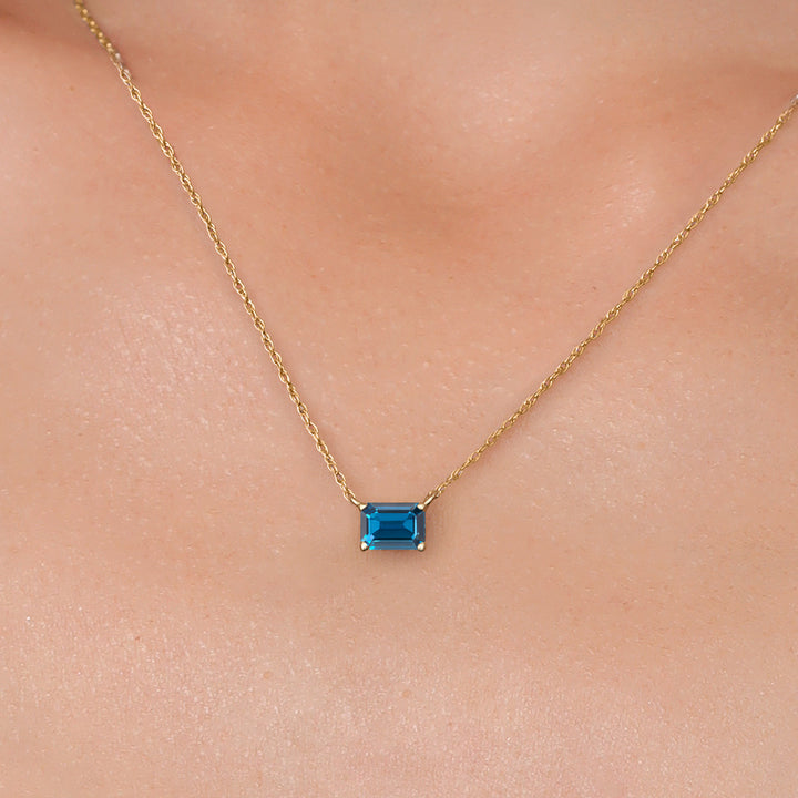 14K Yellow Gold London Blue Topaz Pendant Necklace for Women | 0.66 Cttw | Gemstone November Birthstone | Emerald Cut 6X4MM | With 18 Inch Chain