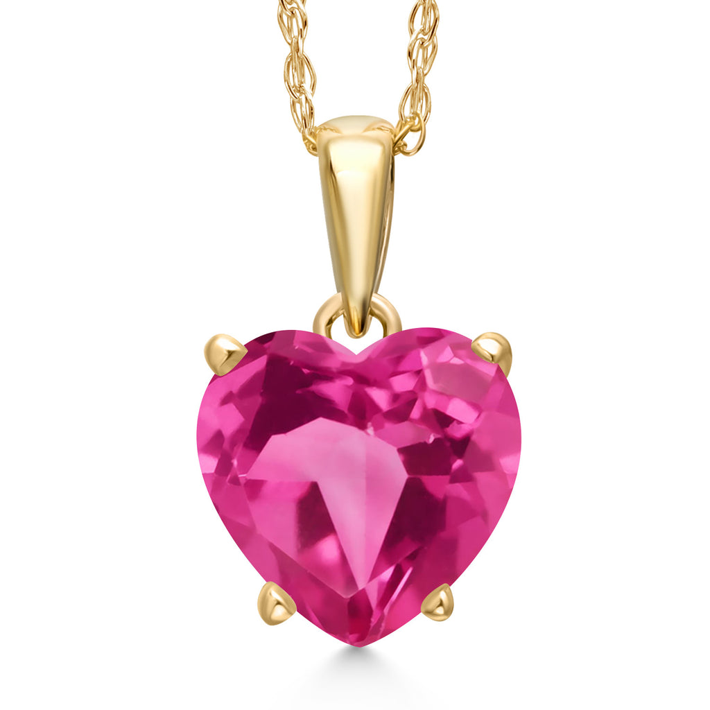 Pink Created Sapphire - September_Necklace in 14K Yellow Gold