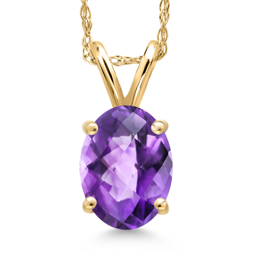 Amethyst-Checkerboard - February_Pendant in 14K Yellow Gold