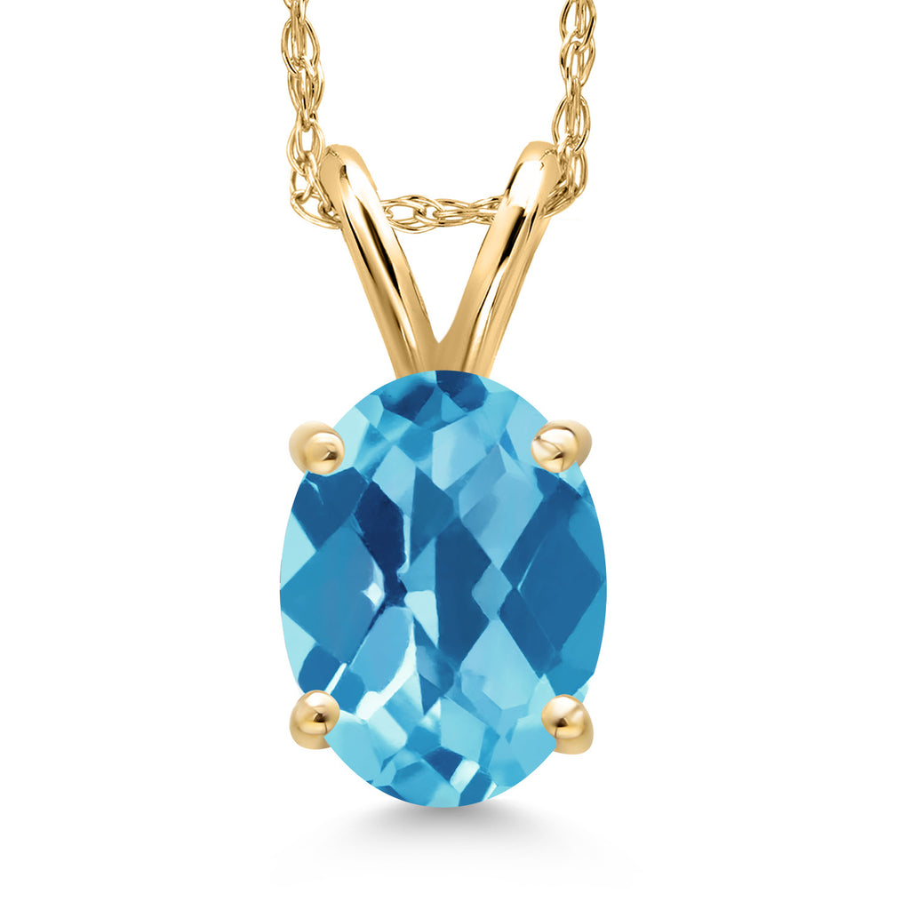 Swiss Blue Topaz-Checkerboard - November_Pendant in 14K Yellow Gold