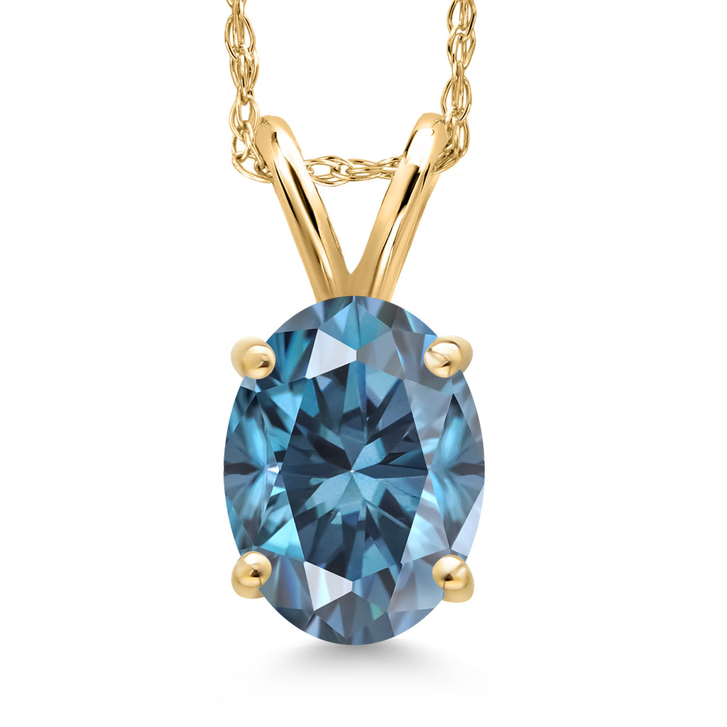 Persian Blue Moissanite - April_Pendant in 14K Yellow Gold