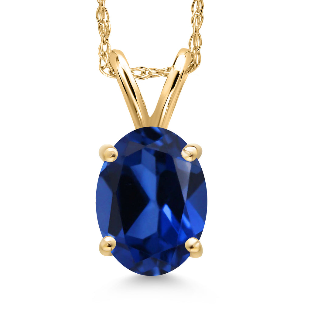 Blue Created Sapphire - September_Pendant in 14K Yellow Gold