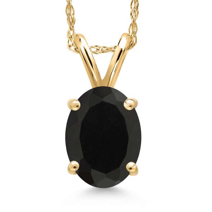 14K Yellow Gold Black Onyx Pendant Necklace for Women | 1.60 Cttw | Gemstone December Birthstone | Oval 8X6MM | With 18 Inch Chain