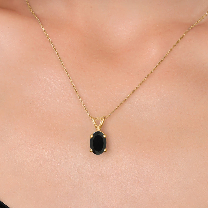 14K Yellow Gold Black Onyx Pendant Necklace for Women | 1.60 Cttw | Gemstone December Birthstone | Oval 8X6MM | With 18 Inch Chain