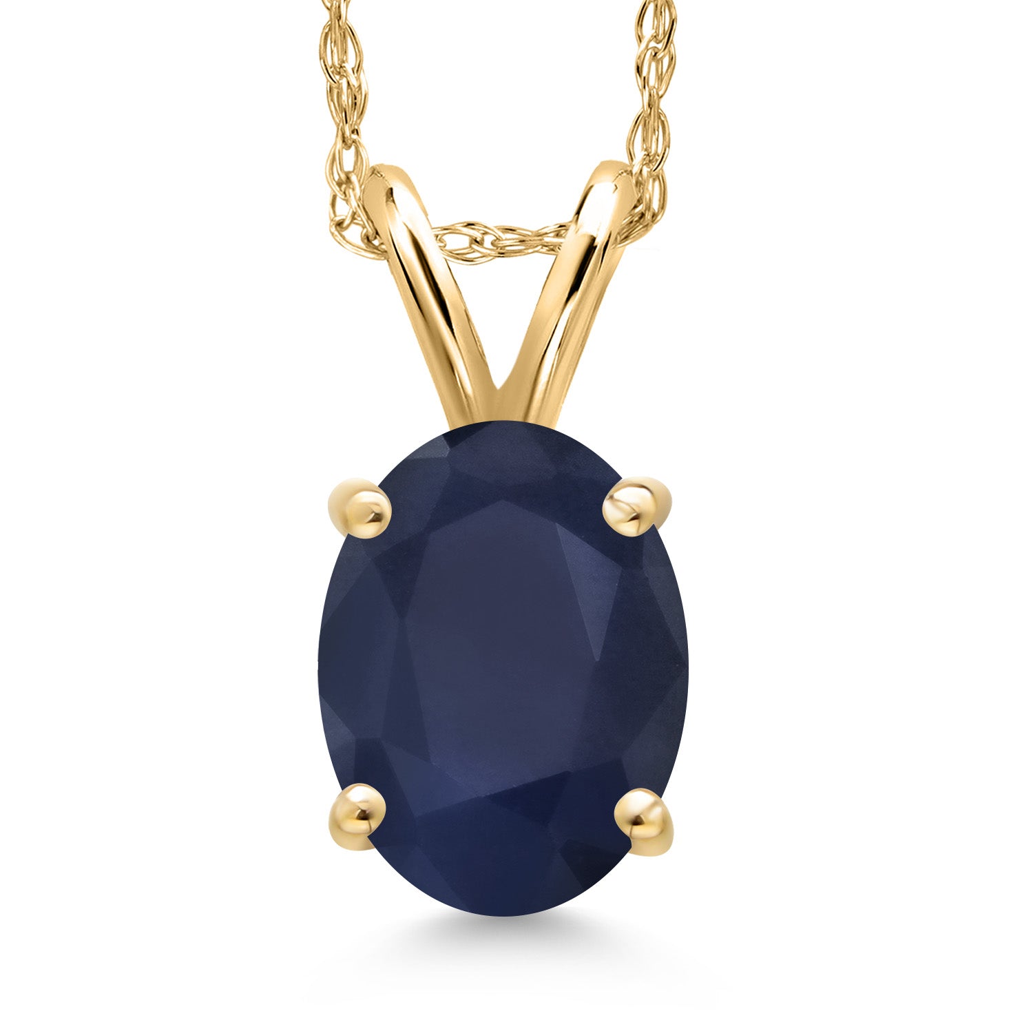 14K Yellow Gold Blue Sapphire Pendant Necklace for Women | 1.80 Cttw | Gemstone September Birthstone | Oval 8X6MM | With 18 Inch Chain