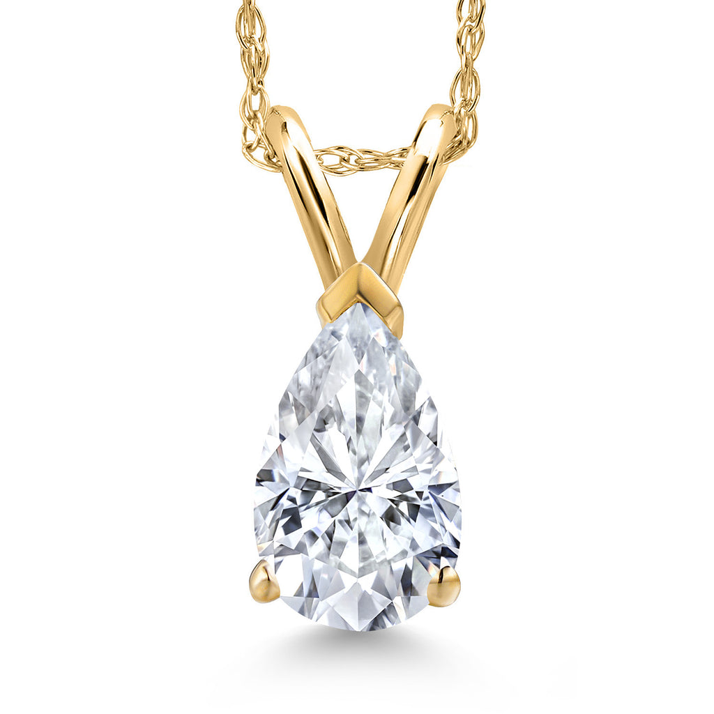 White Moissanite - April_Pendant in 14K Yellow Gold