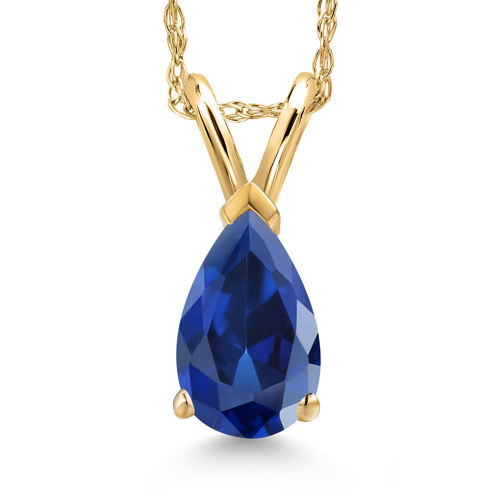 Blue Created Sapphire - September_Pendant in 14K Yellow Gold
