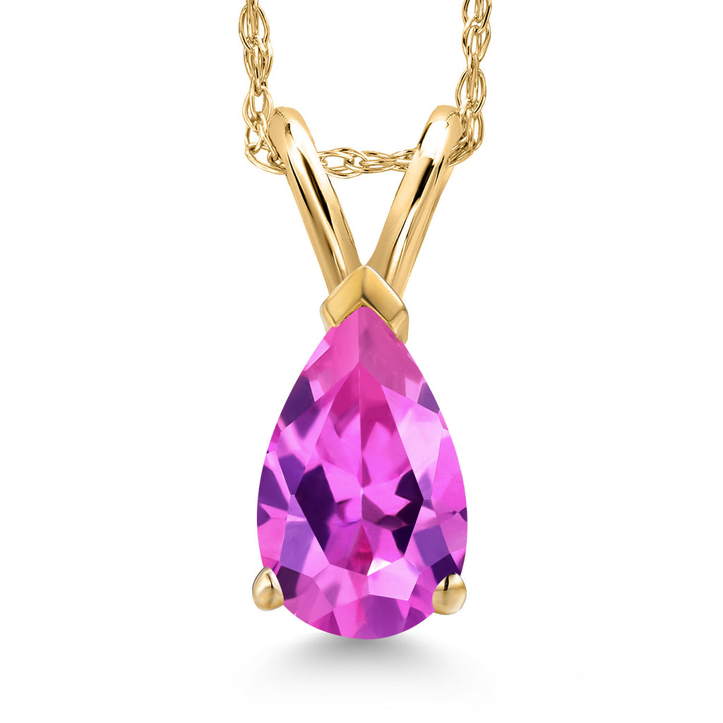 Pink Created Sapphire - September_Pendant in 14K Yellow Gold