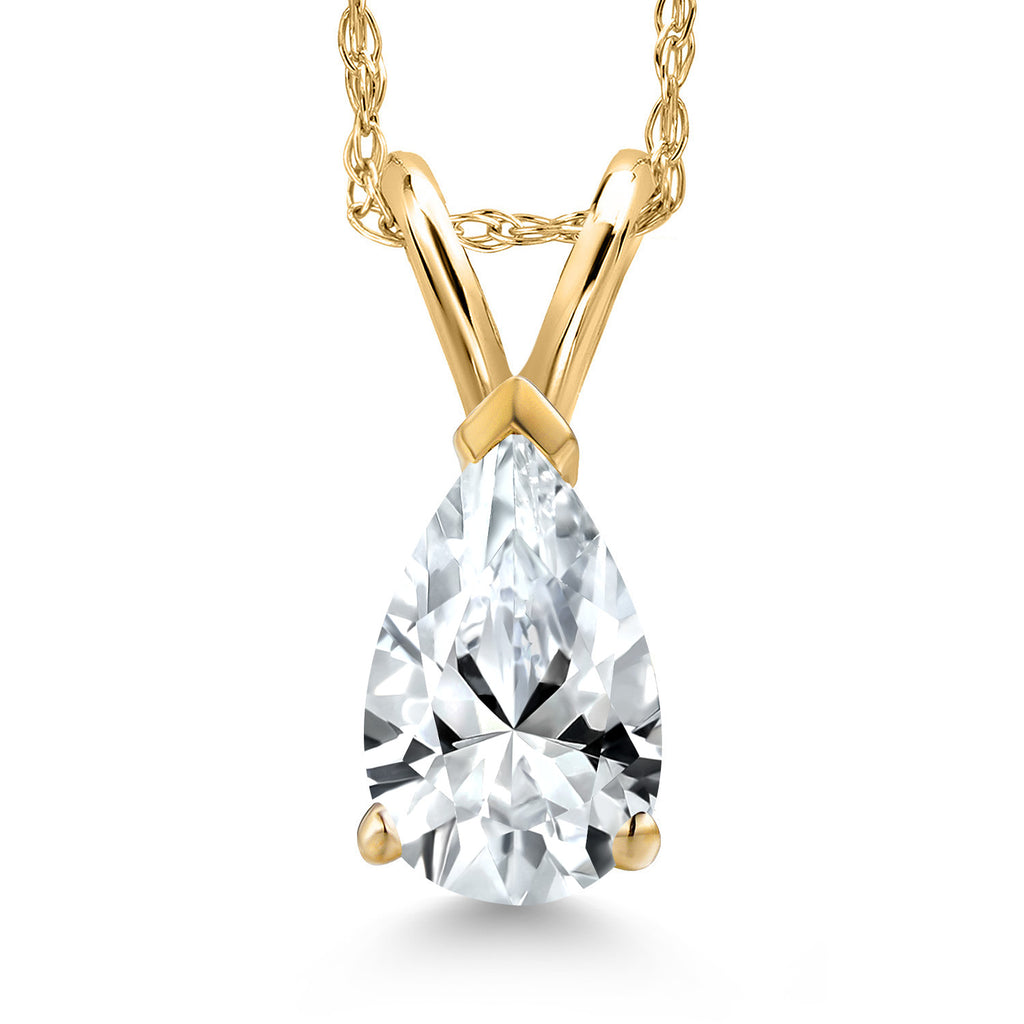 White Created Sapphire - September_Pendant in 14K Yellow Gold