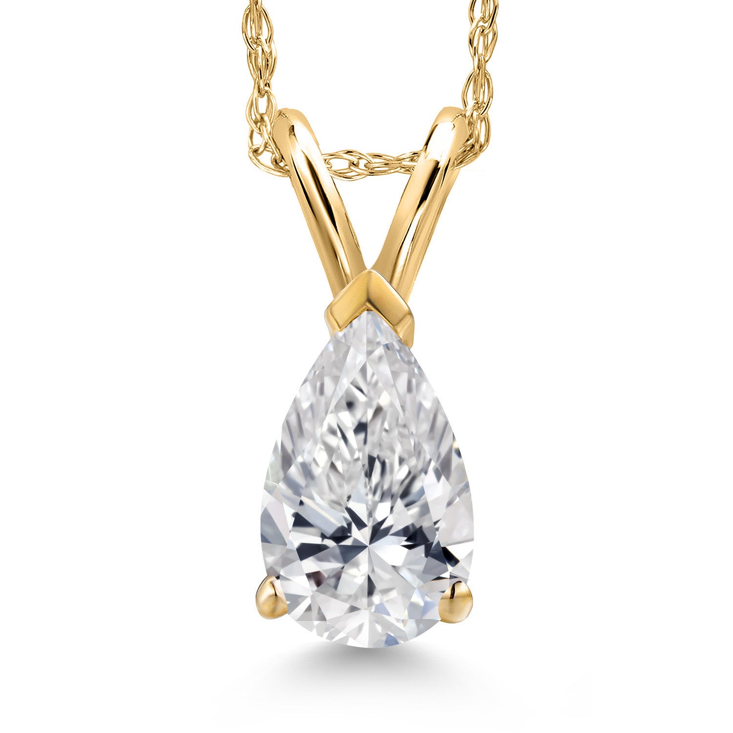 14K Yellow Gold Lab Grown Diamond Pendant Necklace for Women | 0.73 Cttw | Gemstone April Birthstone | Pear Shape 8X5MM | With 18 Inch Chain