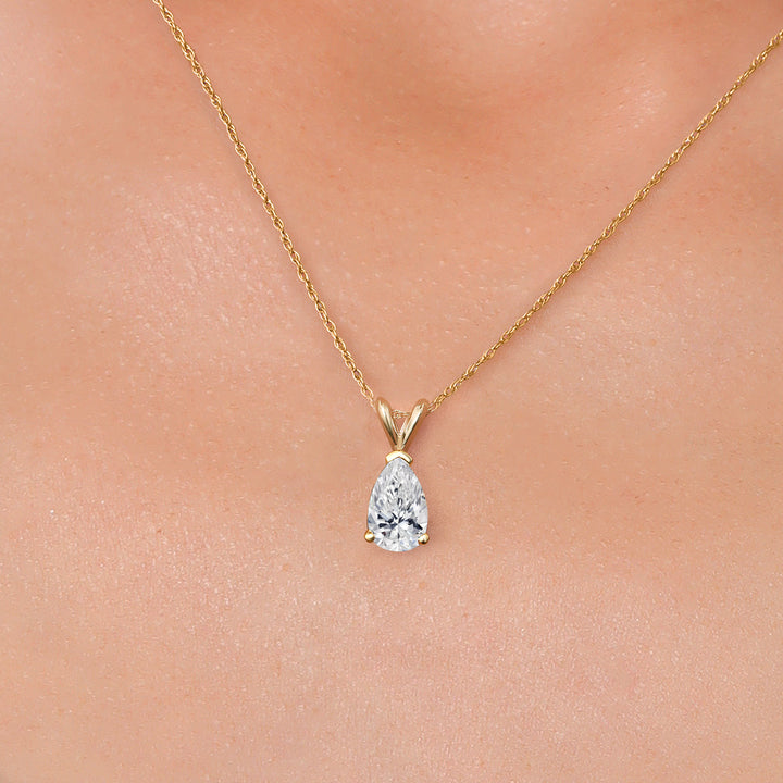 14K Yellow Gold Lab Grown Diamond Pendant Necklace for Women | 0.73 Cttw | Gemstone April Birthstone | Pear Shape 8X5MM | With 18 Inch Chain