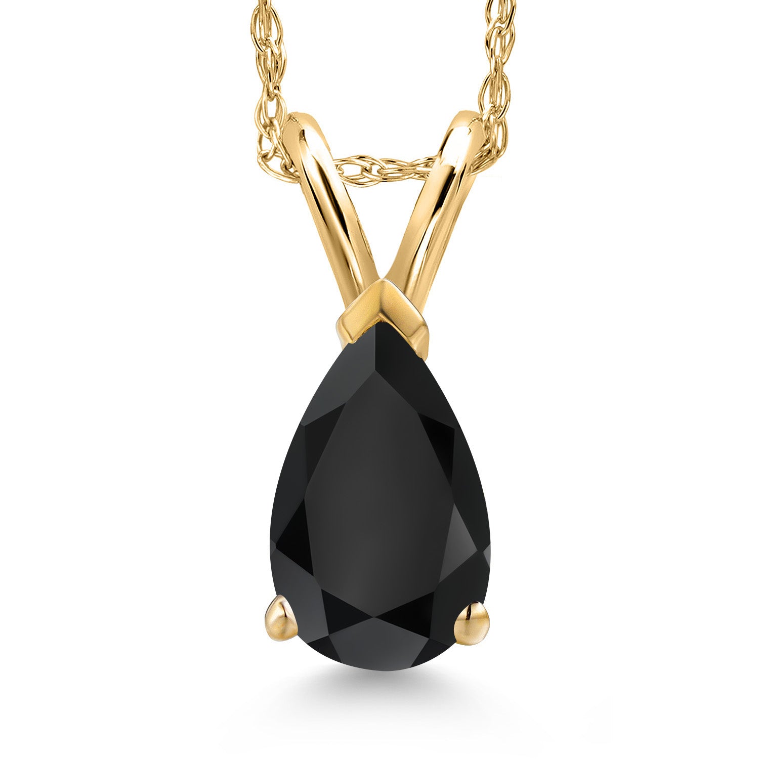 14K Yellow Gold Black Onyx Pendant Necklace for Women | 0.85 Cttw | Gemstone December Birthstone | Pear Shape 8X5MM | With 18 Inch Chain